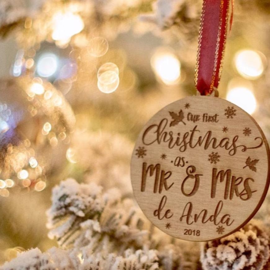Our First Christmas As Mr and Mrs - Wood Ornament