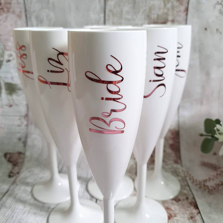 Personalized White Champagne Flute | Bridal Party Gift