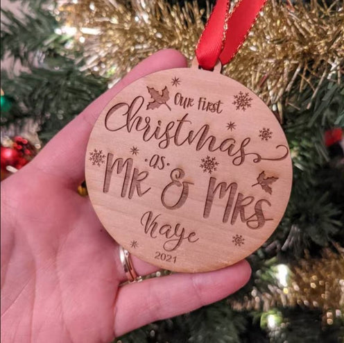 Our First Christmas As Mr and Mrs - Wood Ornament