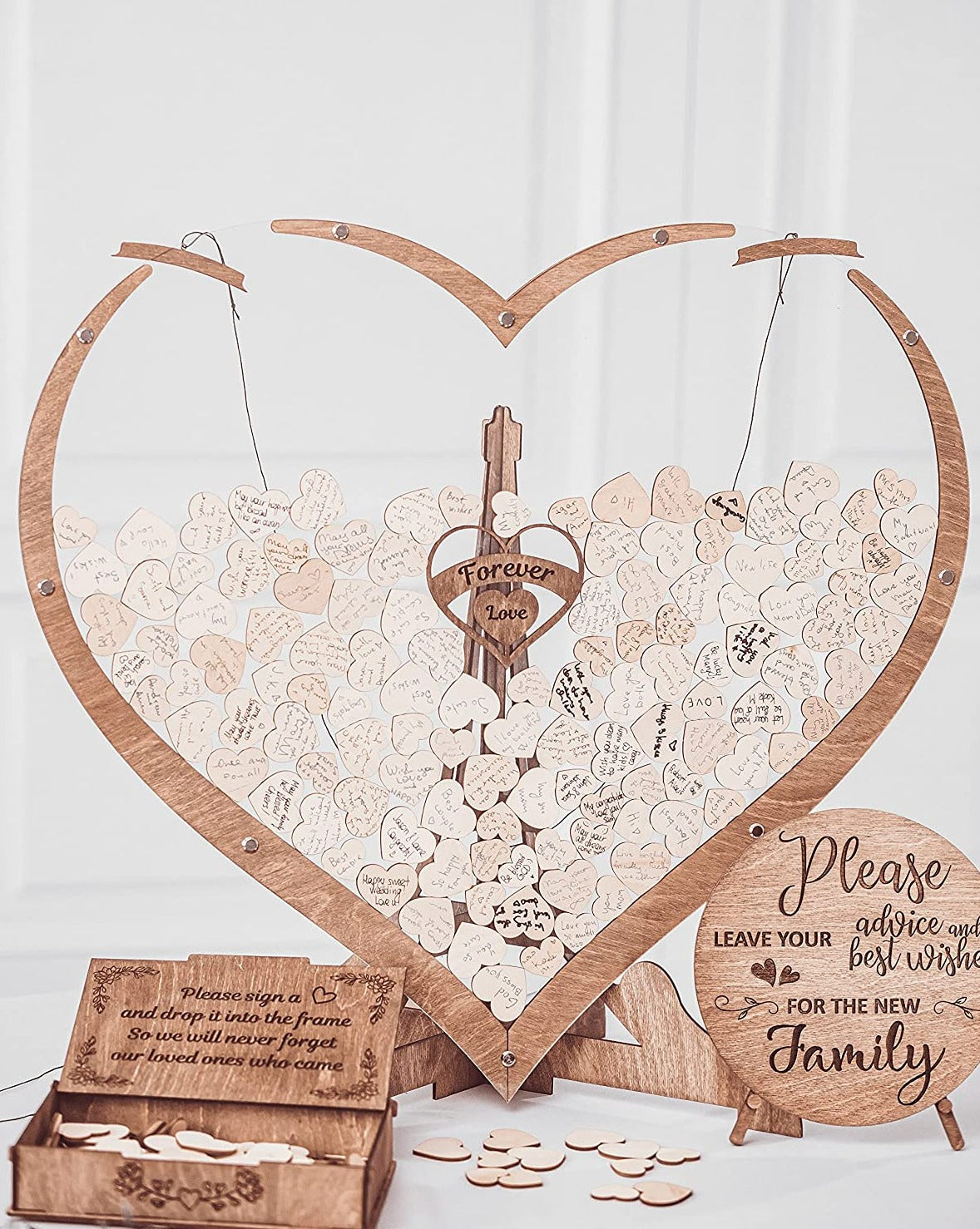 Wooden Heart Wedding Guest Book + FREE ring box