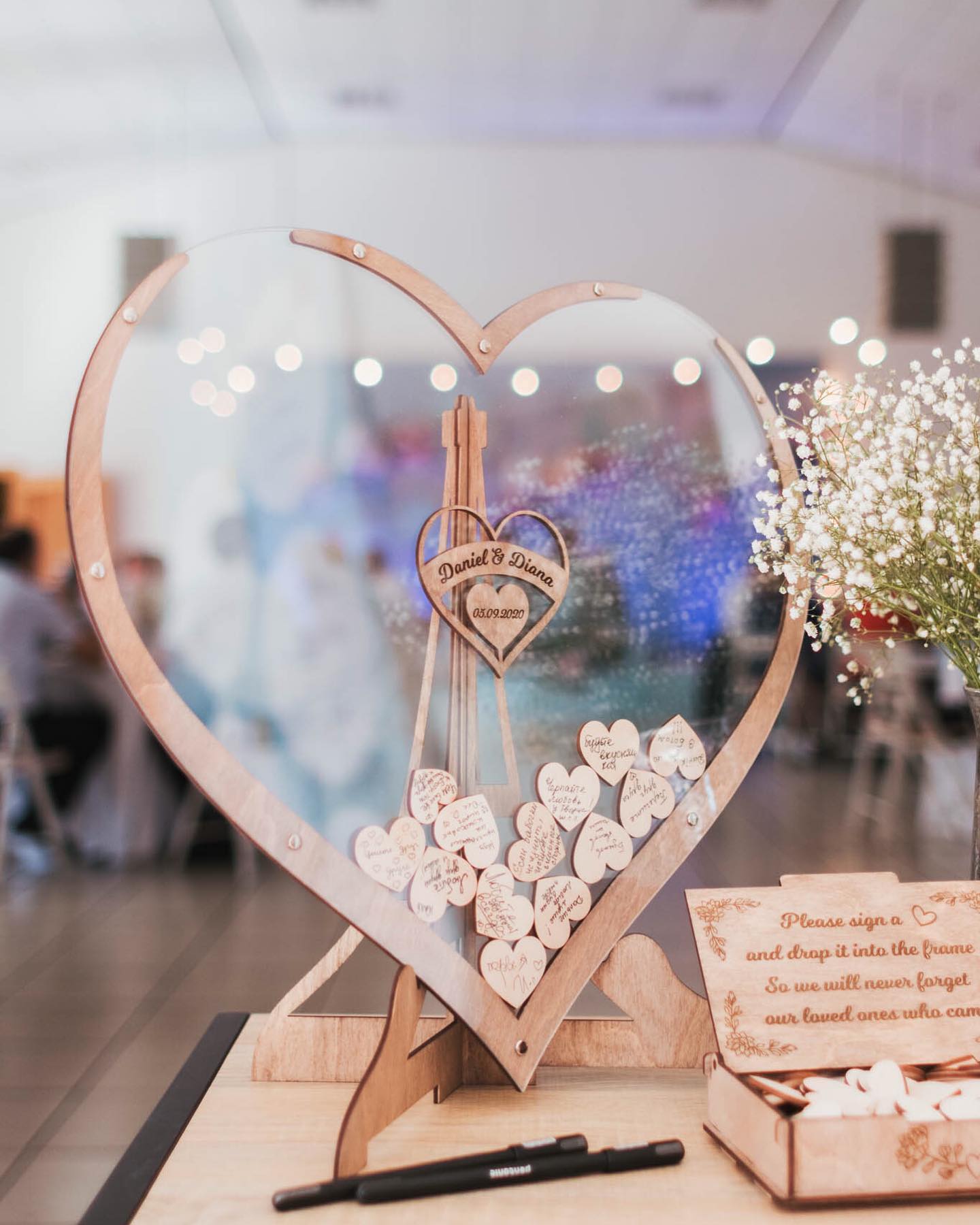 Wooden Heart Wedding Guest Book + FREE ring box